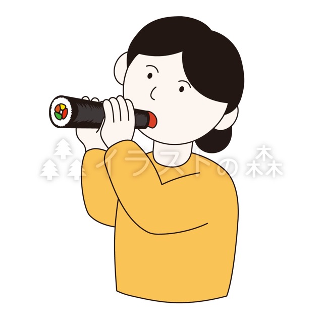 恵方巻きを食べる女性