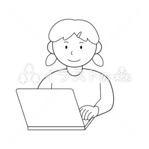 パソコンを操作する女の子のイラスト / Computer Operating Girl Illustration