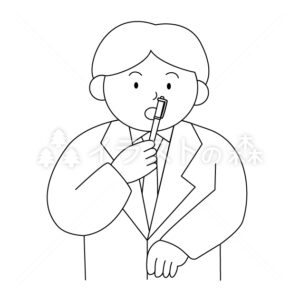ペンを売る男性–いらもりの無料モノクロイラスト（ウォーターマークあり）