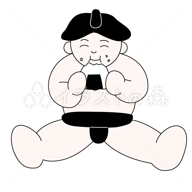おにぎりを食べる力士丸–いらもりの無料カラーイラスト（ウォーターマークあり）
