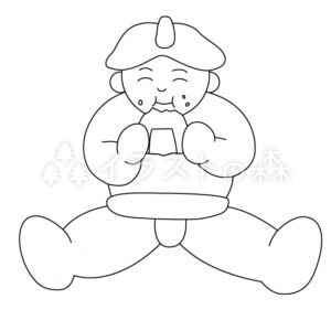 おにぎりを食べる力士丸–いらもりの無料モノクロイラスト（ウォーターマークあり）