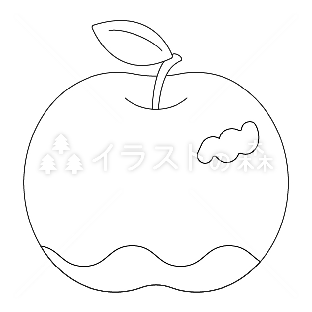 林檎（りんご）の無料モノクロイラスト（ウォーターマークあり）