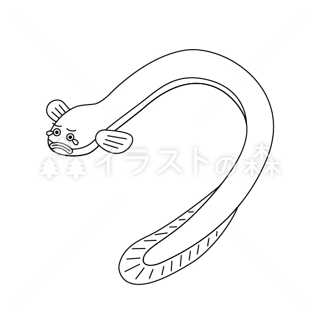 泣くウナギの無料モノクロイラスト（ウォーターマークあり）