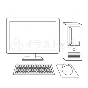 デスクトップパソコン–いらもりの無料モノクロイラスト（ウォーターマークあり）
