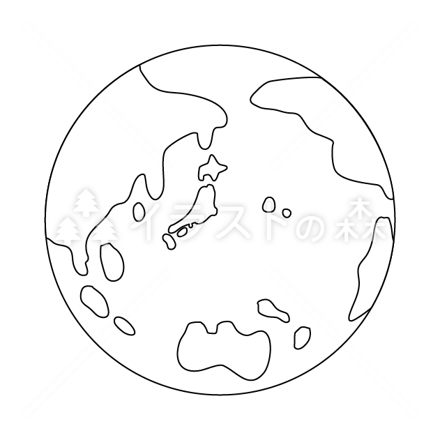 地球の無料モノクロイラスト（ウォーターマークあり）