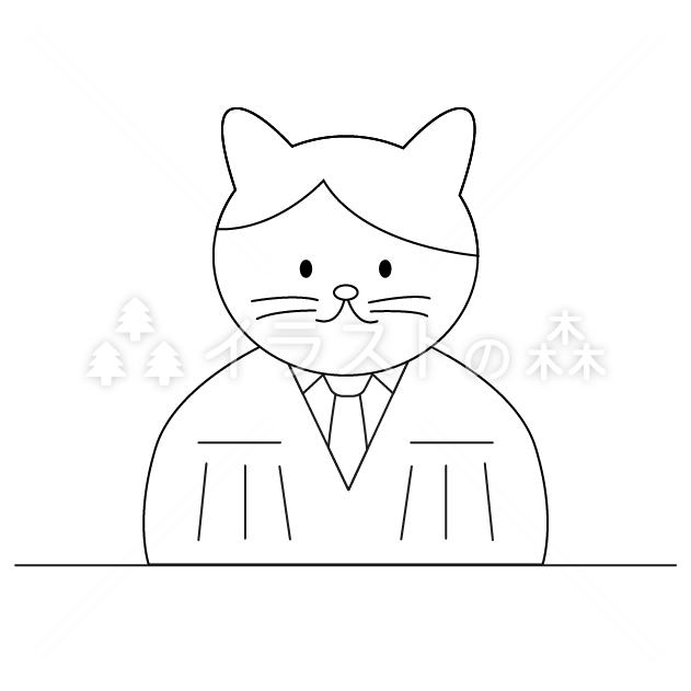 裁判官の「かしねこ」の無料モノクロイラスト（ウォーターマークあり）