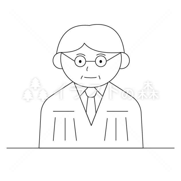男性裁判官の無料モノクロイラスト（ウォーターマークあり）