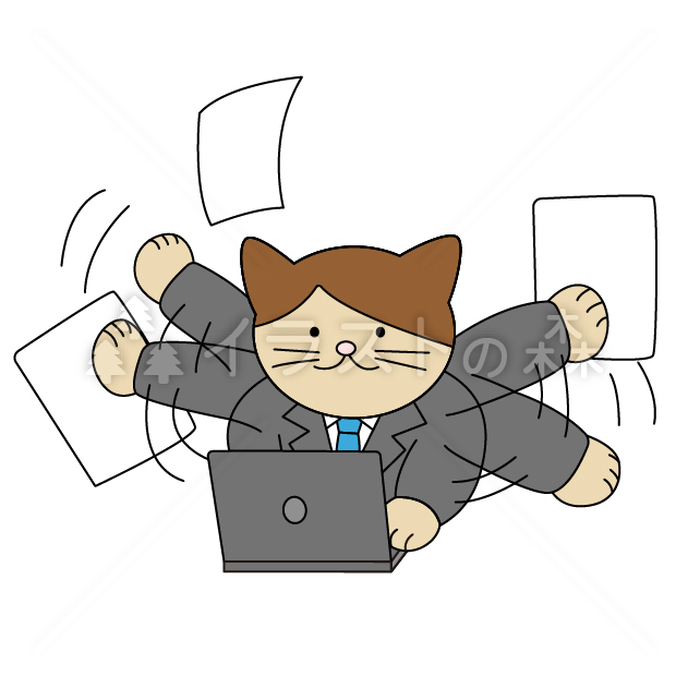 仕事の出来る「かしねこ」–いらもりの無料カラーイラスト（ウォーターマークあり）