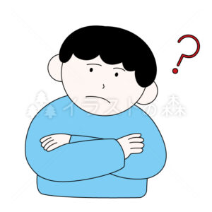 首をかしげる男性–いらもりの無料カラーイラスト（ウォーターマークあり）