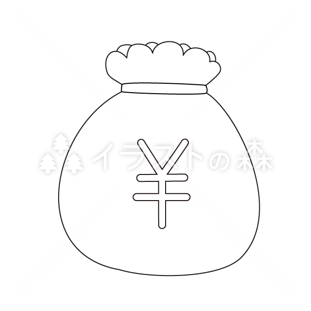 円のお金の無料モノクロイラスト（ウォーターマークあり）