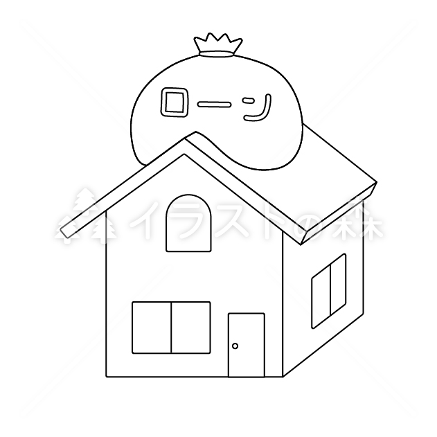 住宅ローンの無料モノクロイラスト（ウォーターマークあり）