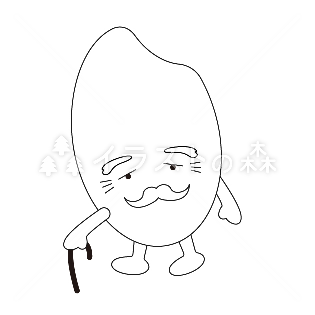 古い米のキャラクターの無料モノクロイラスト（ウォーターマークあり）