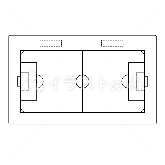 サッカーコートの無料モノクロイラスト（ウォーターマークあり）