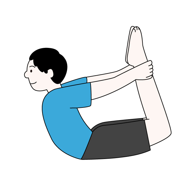 ヨガの弓のポーズをする男性の無料カラーイラスト
