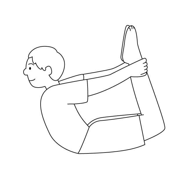 ヨガの弓のポーズをする男性の無料モノクロイラスト（ウォーターマークあり）