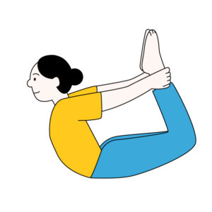 ヨガの弓のポーズをする女性の無料カラーイラスト