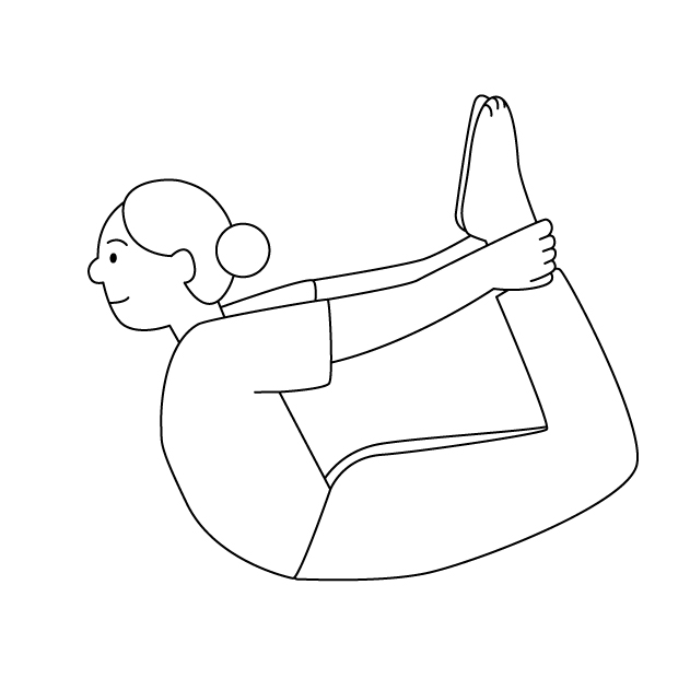 ヨガの弓のポーズをする女性の無料モノクロイラスト(ウォーターマークあり)