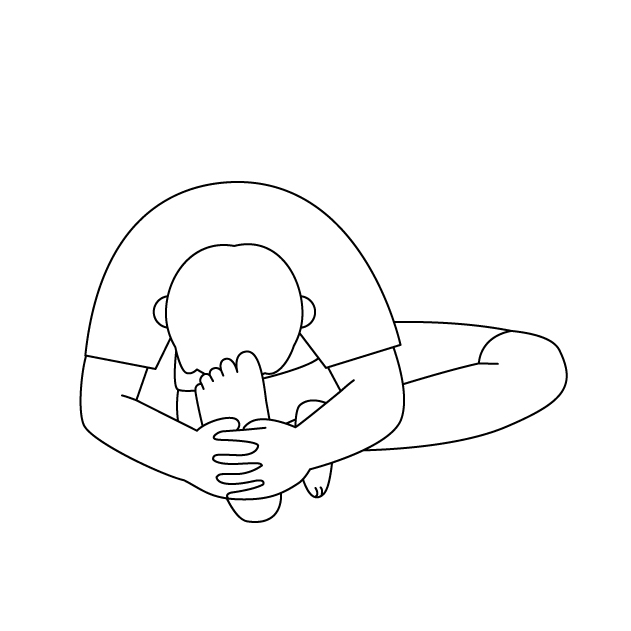 ヨガポーズのジャヌシルシャアーサナをする男性の無料モノクロイラスト（ウォーターマークあり）