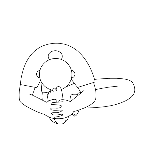 ヨガポーズのジャヌシルシャアーサナをする女性の無料モノクロイラスト（ウォーターマークあり）