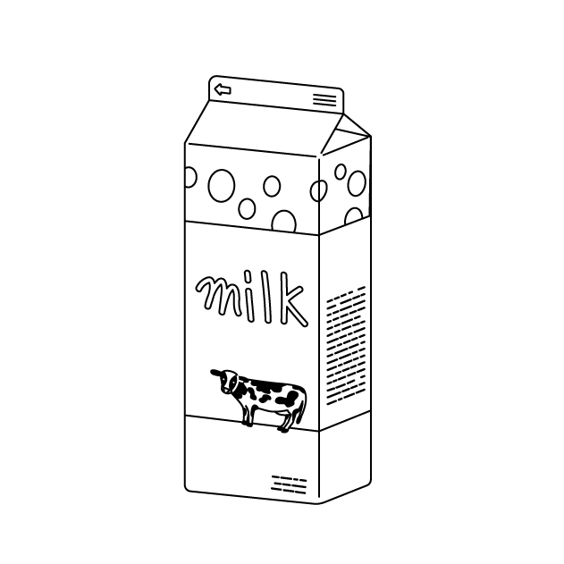 牛乳パックの無料モノクロイラスト（ウォーターマークあり）