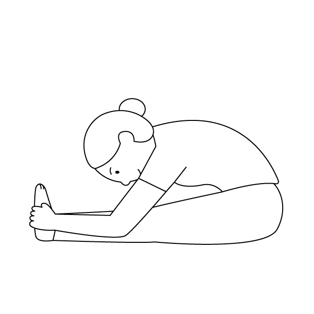 パシュチモッタナアーサナのヨガポーズの女性の無料モノクロイラスト(ウォーターマークあり)