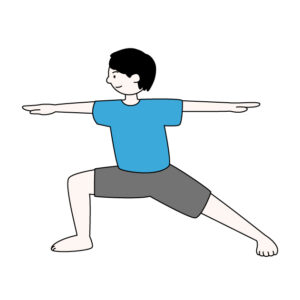 ヨガの勇者のポーズⅡをする男性の無料カラーイラスト