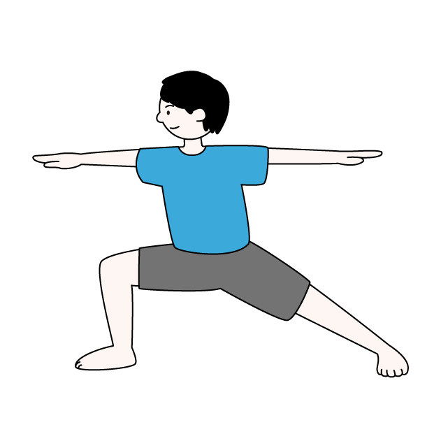 ヨガの勇者のポーズIIをする男性