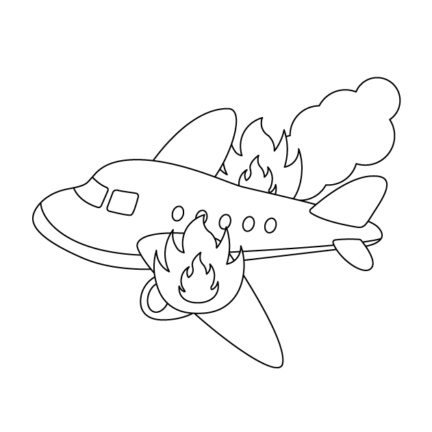 炎上する飛行機の無料モノクロイラスト