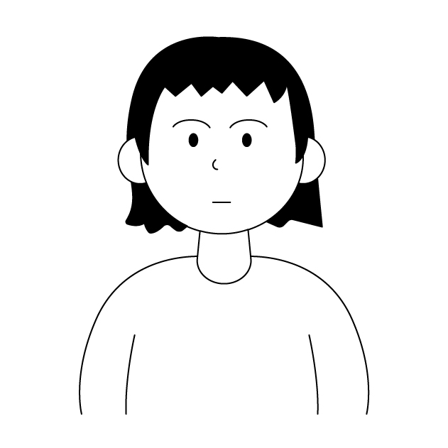 前髪を切りすぎた女性女性の無料モノクロイラスト（ウォーターマークあり）