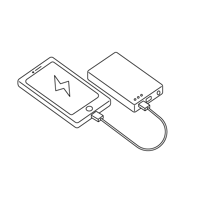 充電中のモバイルバッテリーの無料モノクロイラスト