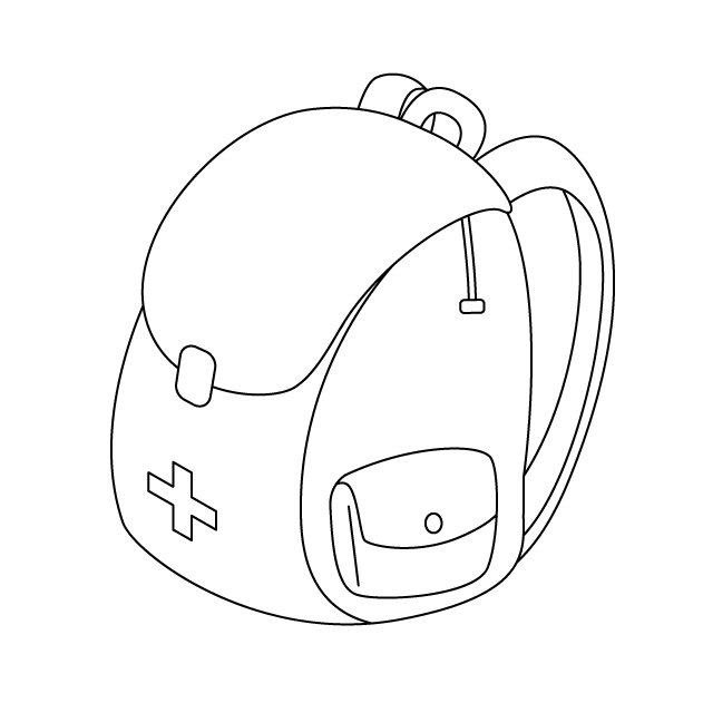 防災バックの無料モノクロイラスト