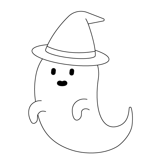 ハロウィンのオバケの無料モノクロイラスト（ウォーターマークあり）
