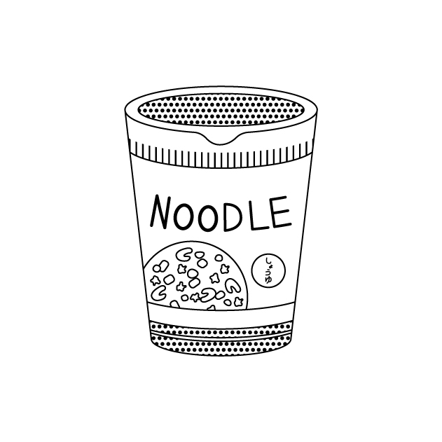 カップ麺の無料モノクロイラスト