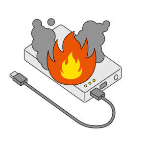 発火するモバイルバッテリーの無料カラーイラスト