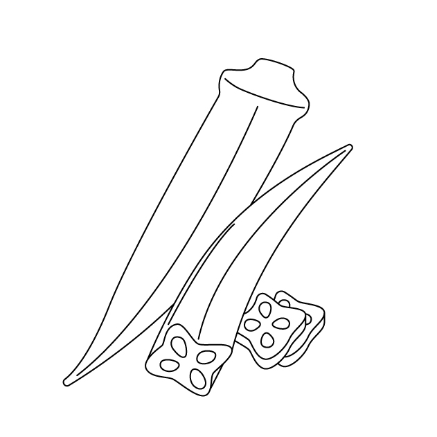 オクラの無料モノクロイラスト（ウォーターマークあり）