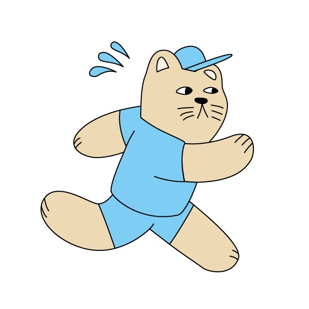 ランニングする猫（擬人化）の無料カラーイラスト
