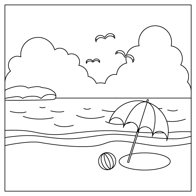海辺の無料モノクロイラスト（ウォーターマークあり）