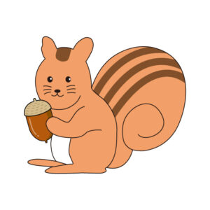 どんぐりを持ったリスの無料カラーイラスト