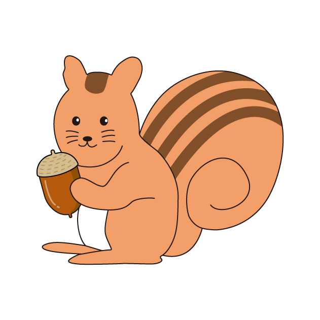 どんぐりを持ったリスの無料カラーイラスト