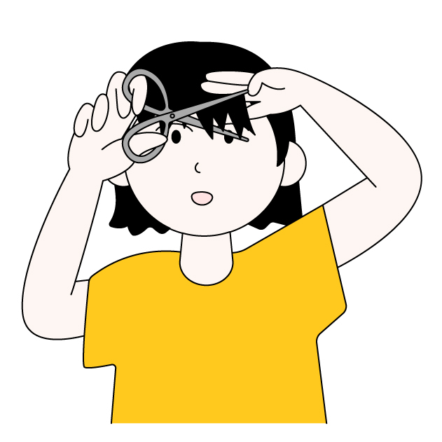 前髪を自分で切る女性の無料カラーイラスト