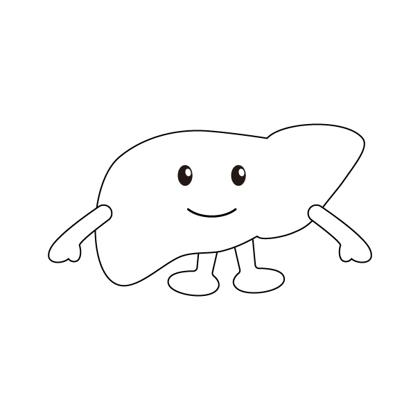 肝臓のキャラクターの無料モノクロイラスト