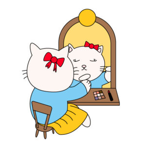 化粧をする猫（擬人化）の無料カラーイラスト