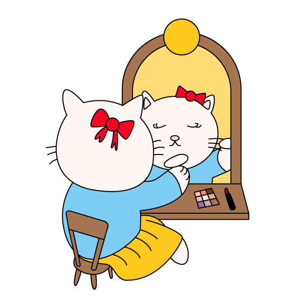 化粧をする猫（擬人化）