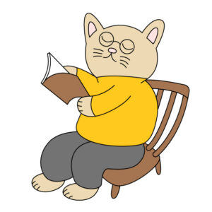 読書する猫（擬人化）の無料カラーイラスト