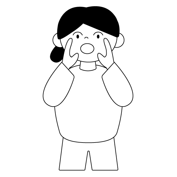 呼ぶ女性の無料モノクロイラスト