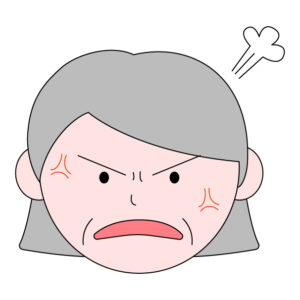 怒る年配女性の無料モノクロイラスト
