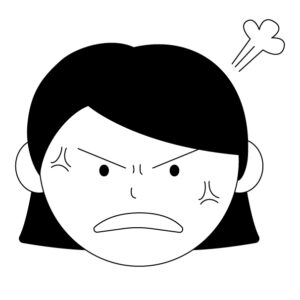 怒る女性の無料モノクロイラスト