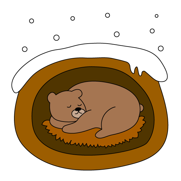 冬眠する熊の無料カラーイラスト
