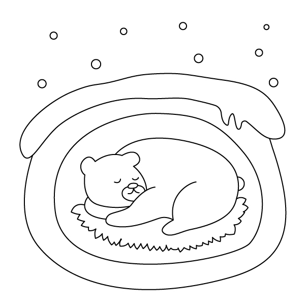 冬眠する熊の無料モノクロイラスト