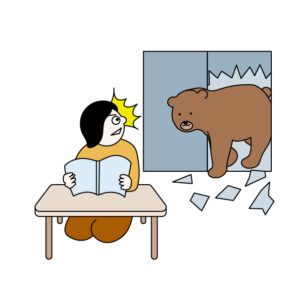民家に押し入る熊の無料カラーイラスト